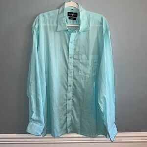 Men’s 46 Aquamarine 100% Linen coastalcore blue button down shirt